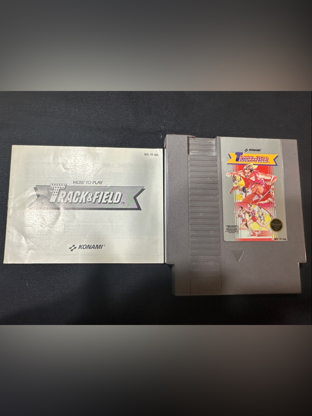 Vintage Track & Field NES Game Cartridge - Gray and instructions